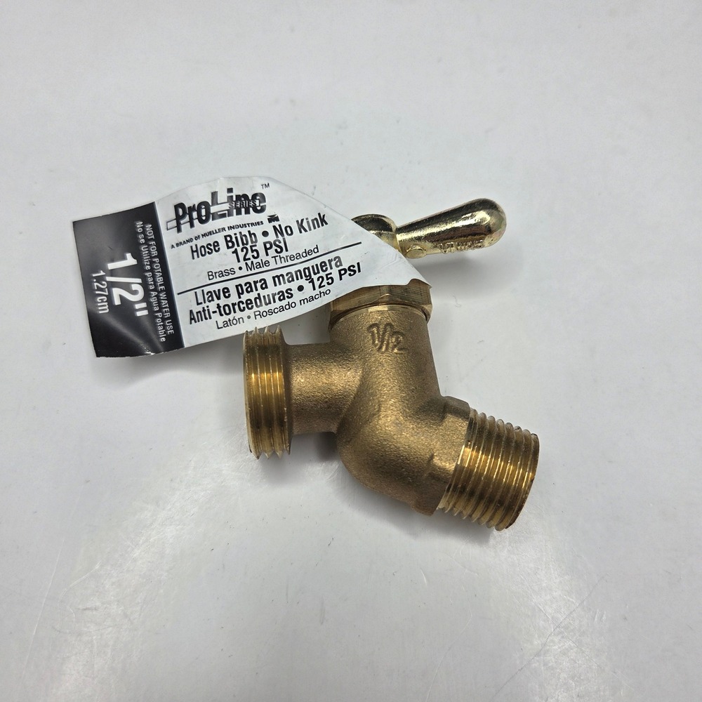 ProLine Hose Bibb No Kink 1/2" Brass Male Threaded 125 PSI Spigot Faucet